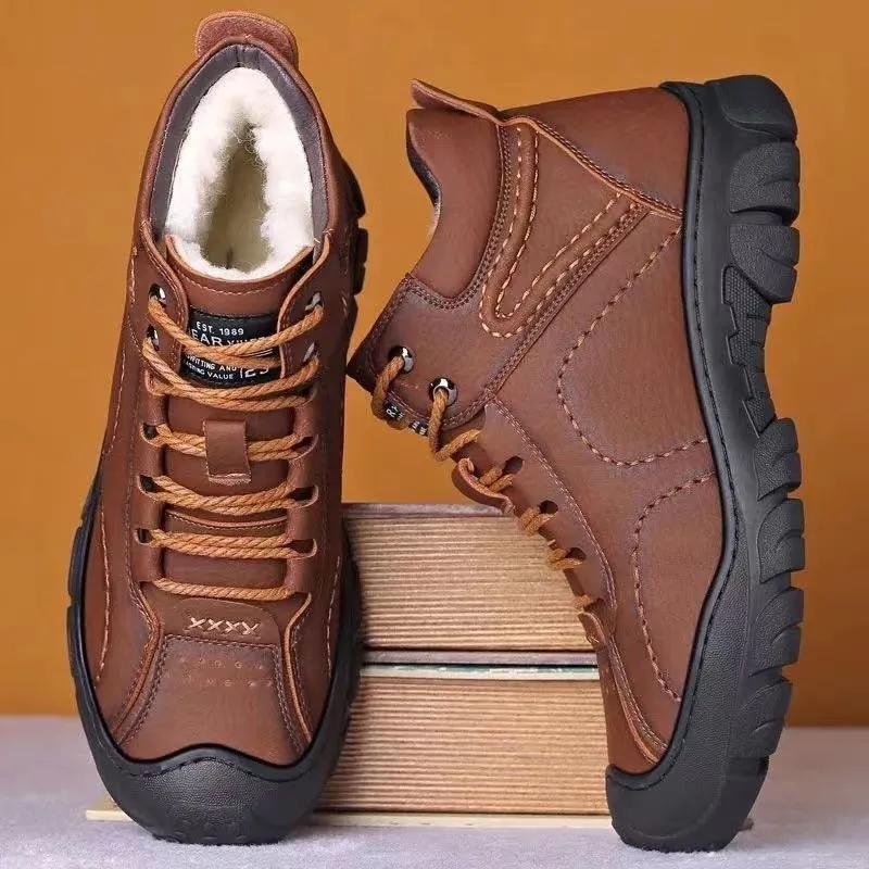Men's Winter Fleece-lined, Thickened, Waterproof, Casual, High-top Sports Shoes, Outdoor Plus Size, Comfortable Snow Boots