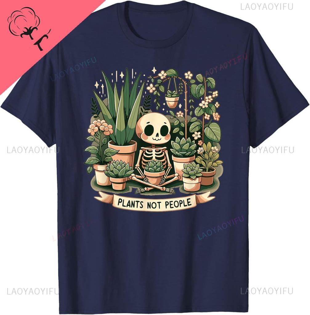 Plant Lover Skeleton Design Plants Not People TShirt Cotton Y2k Harajuku Couple Unisex Summer Streetwear Tops Camisas