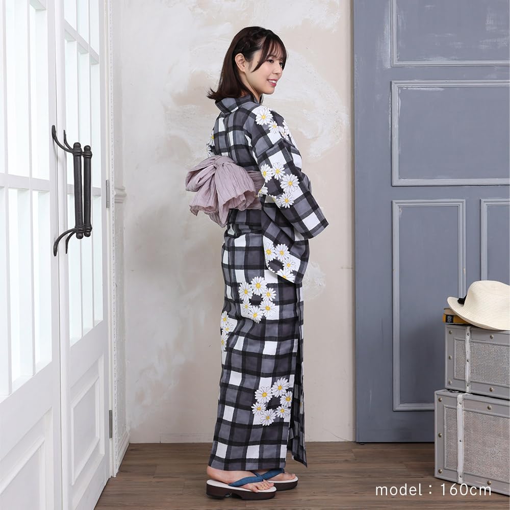 Kyoto Kimono Yuzen Women's Yukata (Single Item), Dyed and Sewn In Japan, Made of Combed Cotton, Retro Style, Floral Print, Summer Kimono (Margaret)