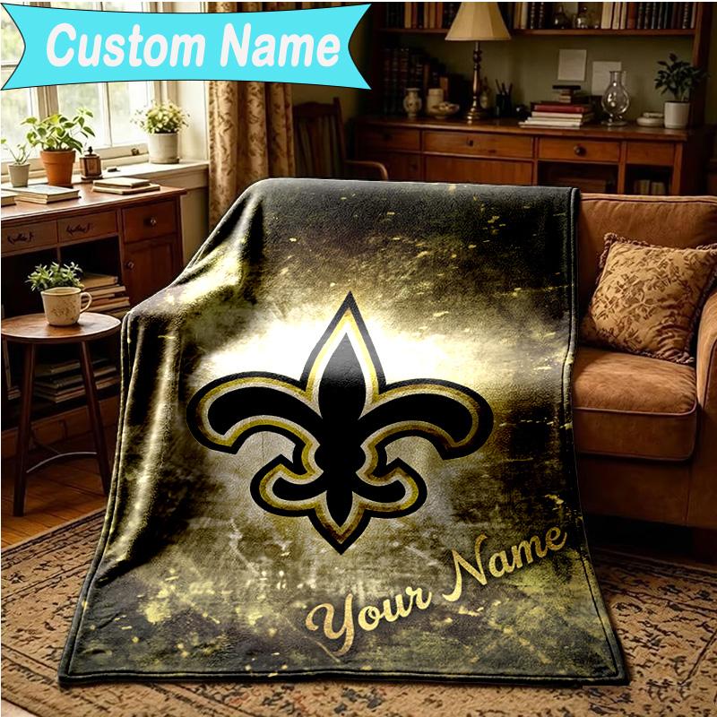 1PC Custom Name Blanket Orleans Saints Logo Flannel blankets Patterns Throw Blanket All-Season Soft Gift for Couch, Bed, Camping, Birthday gifts