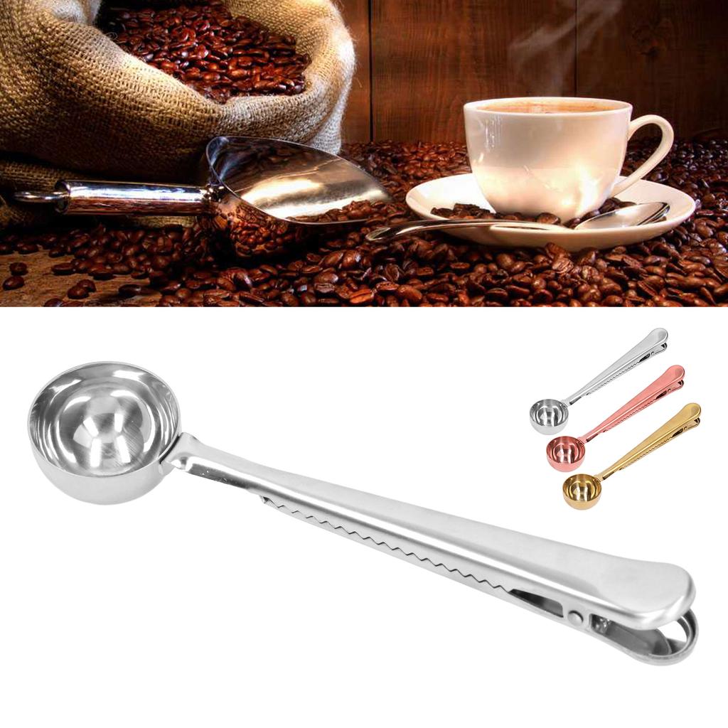 Coffee Spoon Sealing Clip 2 in 1 Stainless Steel Tight Sealing Deepen Design Convenient Practical Co
