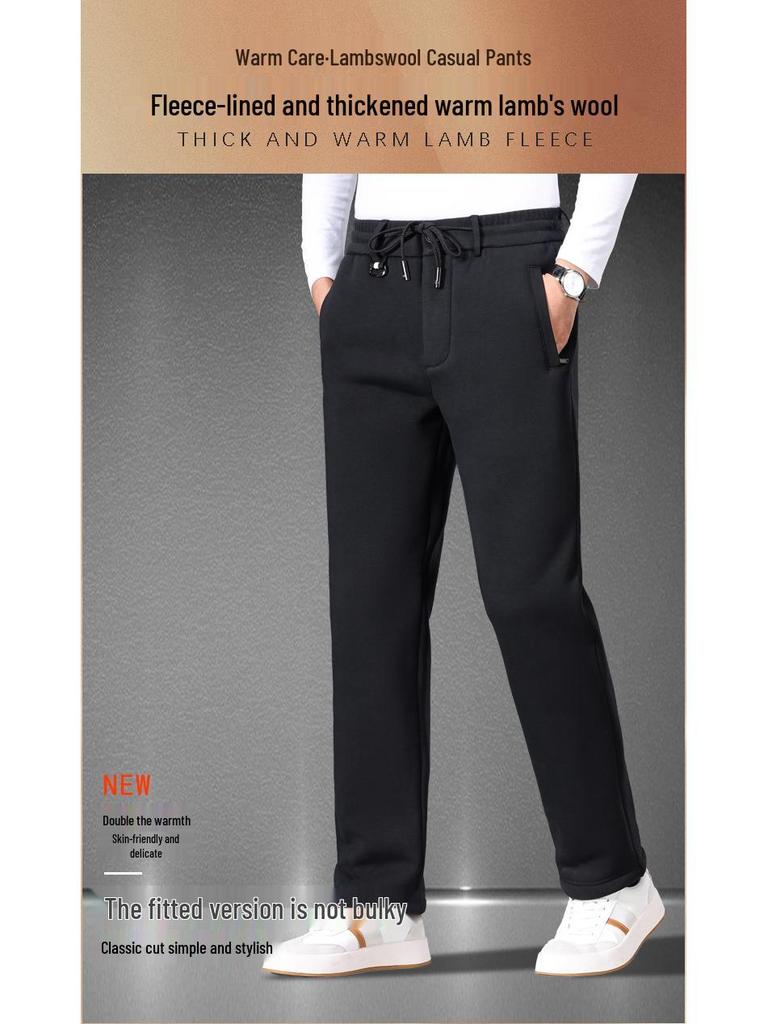 Men's Thickened Fleece-Lined Lambswool Winter Sweatpants - Warm Cotton Outerwear Pants, 86