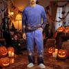 Men's Halloween Pajama Set Long Sleeve Long Pants with Crotch Buttons and Elastic Drawstring Waist