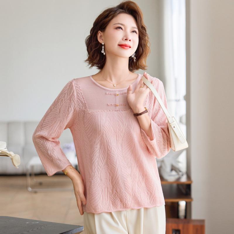 Mom Spring and Autumn Knitted Sweater Mom Wear Middle Elderly Grandma Wear Bottom Shirt Autumn New Top Women's Wear