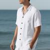 Summer Men's Lapel Shirt Woven Solid Color Simple Loose Casual Short-sleeved Shirt
