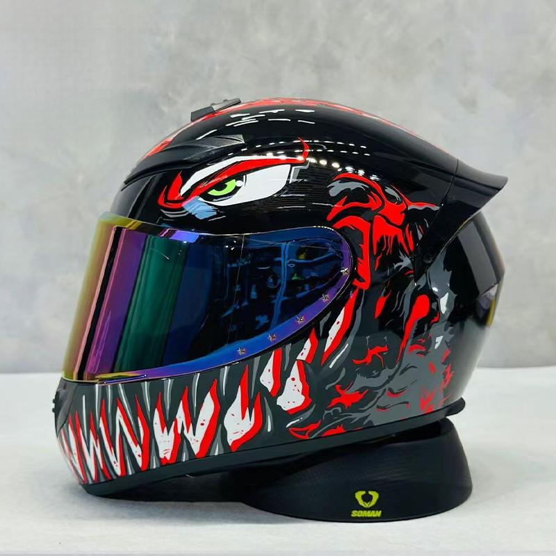 High-Definition Graphic Dynamic Dual R Full Face Motorcycle Helmet for Men Women City Commuting with Unique Artistic Designs
