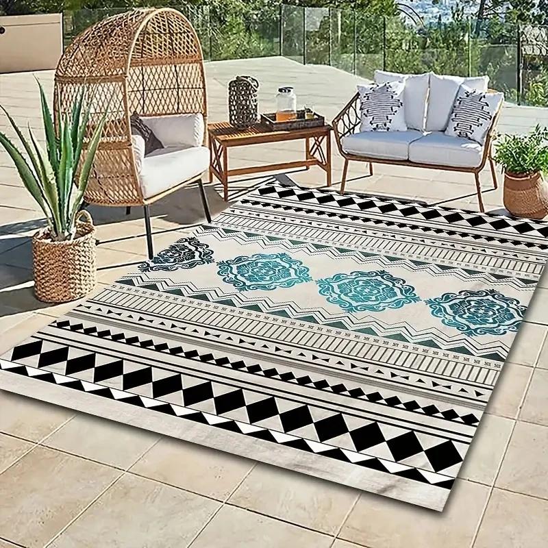 Blue Flower Pattern Area Carpets Geometric Pattern Carpet Easy To Clean Outdoor Mats Picnic Mat Suitable For Decks Backyards Mat