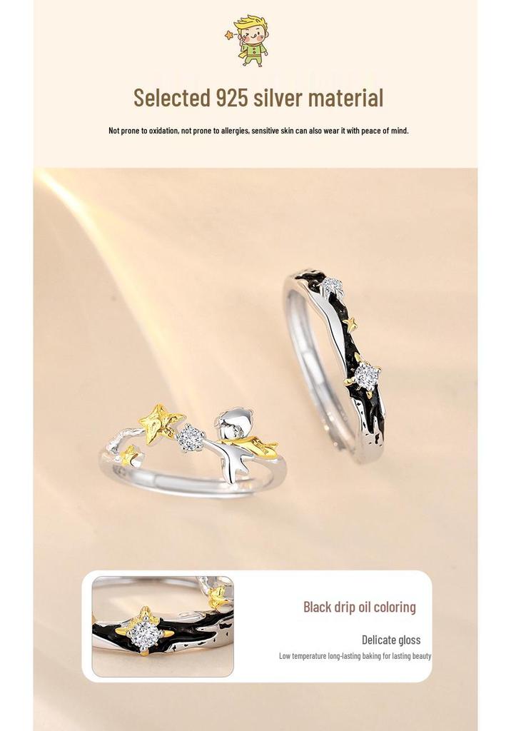 Tichia Der kleine Prinz S925 Sterling Silber Verstellbare Partnerringe - Kreatives Sternendesign