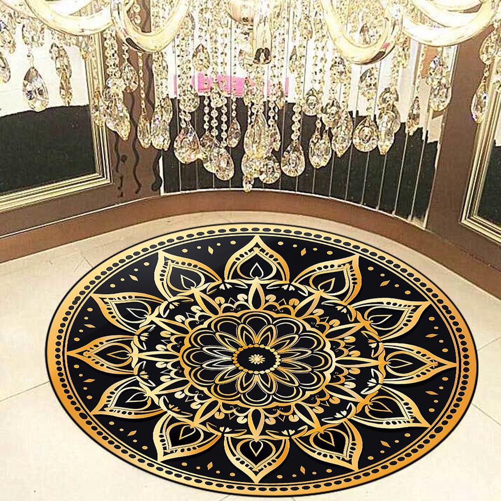 Tapis Rond Style Luxe Salon Décoration Maison Chambre à Coucher Tapis Rond Grande Surface Vestiaire Lavable Antidérapant Tapis de Sol Personnalisable