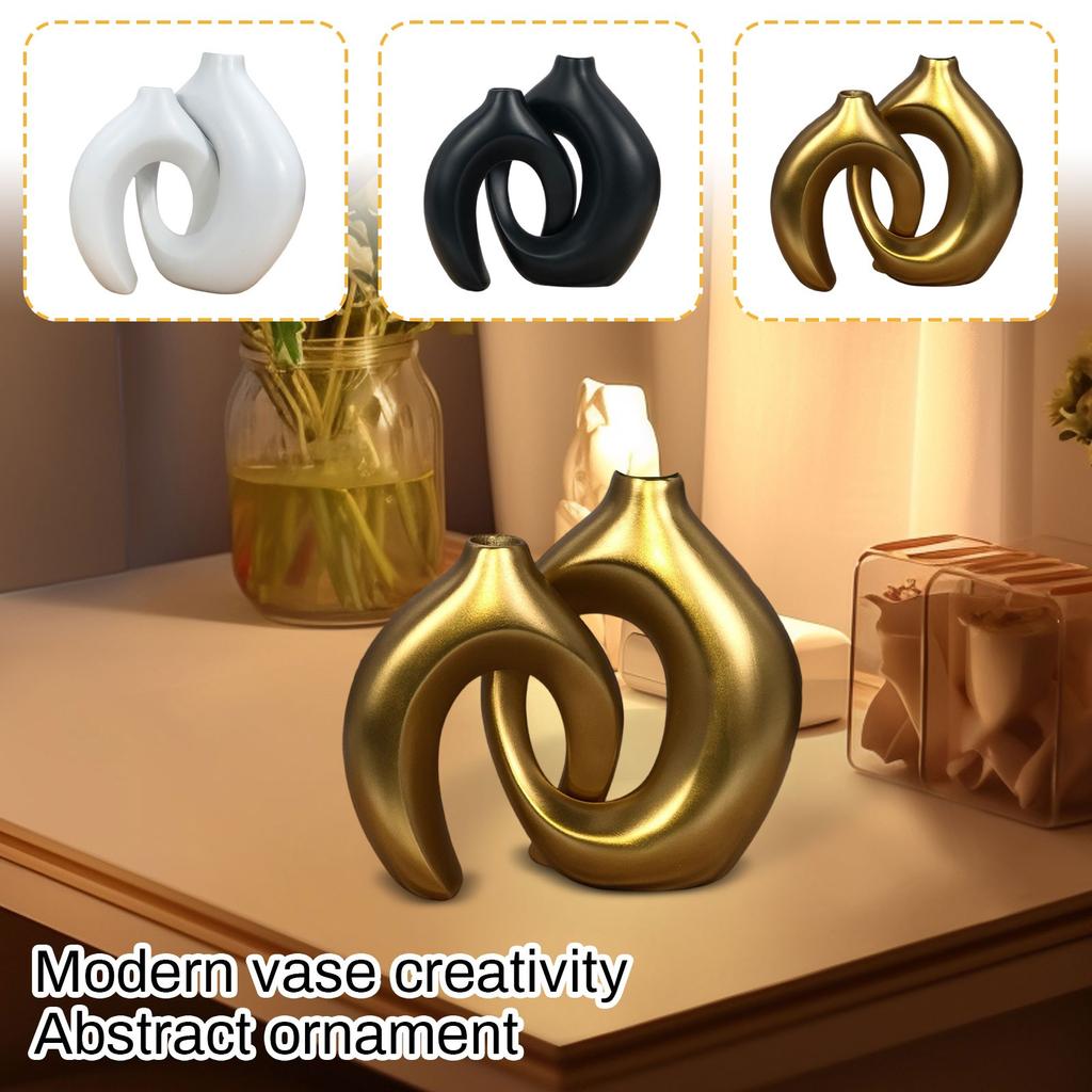 Hollow Nordic Modern Vase Set of 2 for Modern Home Decor Plastic Imitation Ceramic Hollow Flower Vases for Living Room 2025