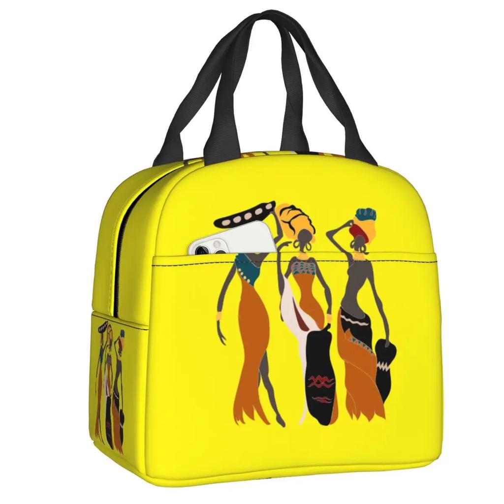 African Elements Pattern Insulated Lunch Tote Bag for Women Africa Ethnic Culture Cooler Thermal Bento Box Work School Travel