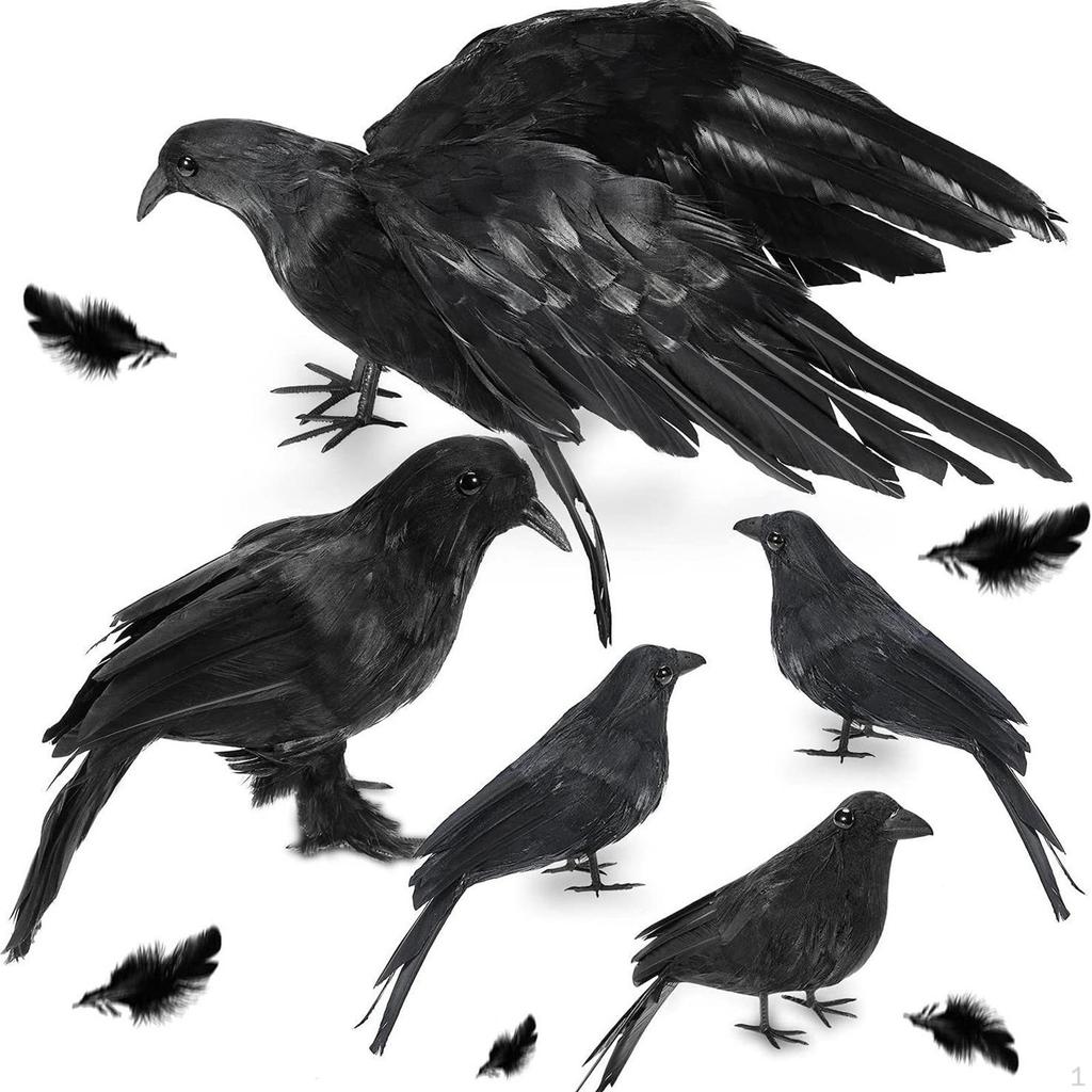 5x Halloween Crow Decorations Artificial Feathered Props Realistic Bird Models for Graveyard