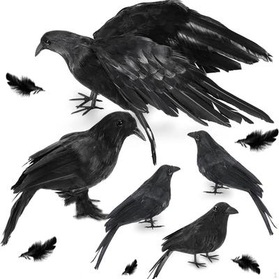 5x Decorações de Corvo de Halloween Adereços Artificiais Emplumados Modelos de Pássaros Realistas para Cemitério