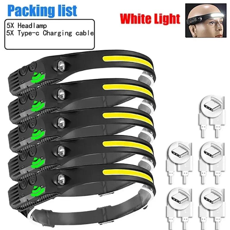 Strong LED Induction Headlight COB Floodlight USB Charging Head Ultra Bright Work Light Outdoor Fishing Exploration Flashlight