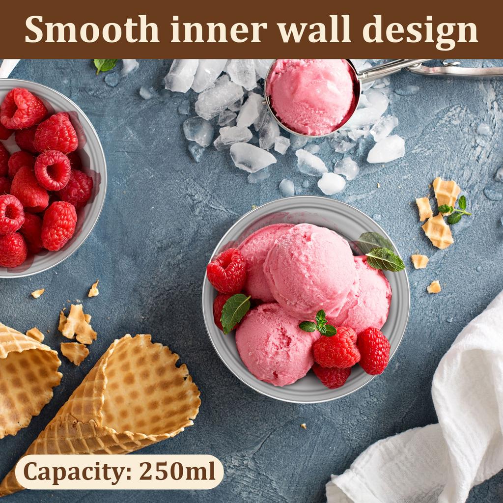4Pcs Stainless Steel Ice Cream Bowl with 4 Forks 250ml Dessert Goblet Pudding Cup Sundae Cup Salad Bowl Kitchen Party Tableware