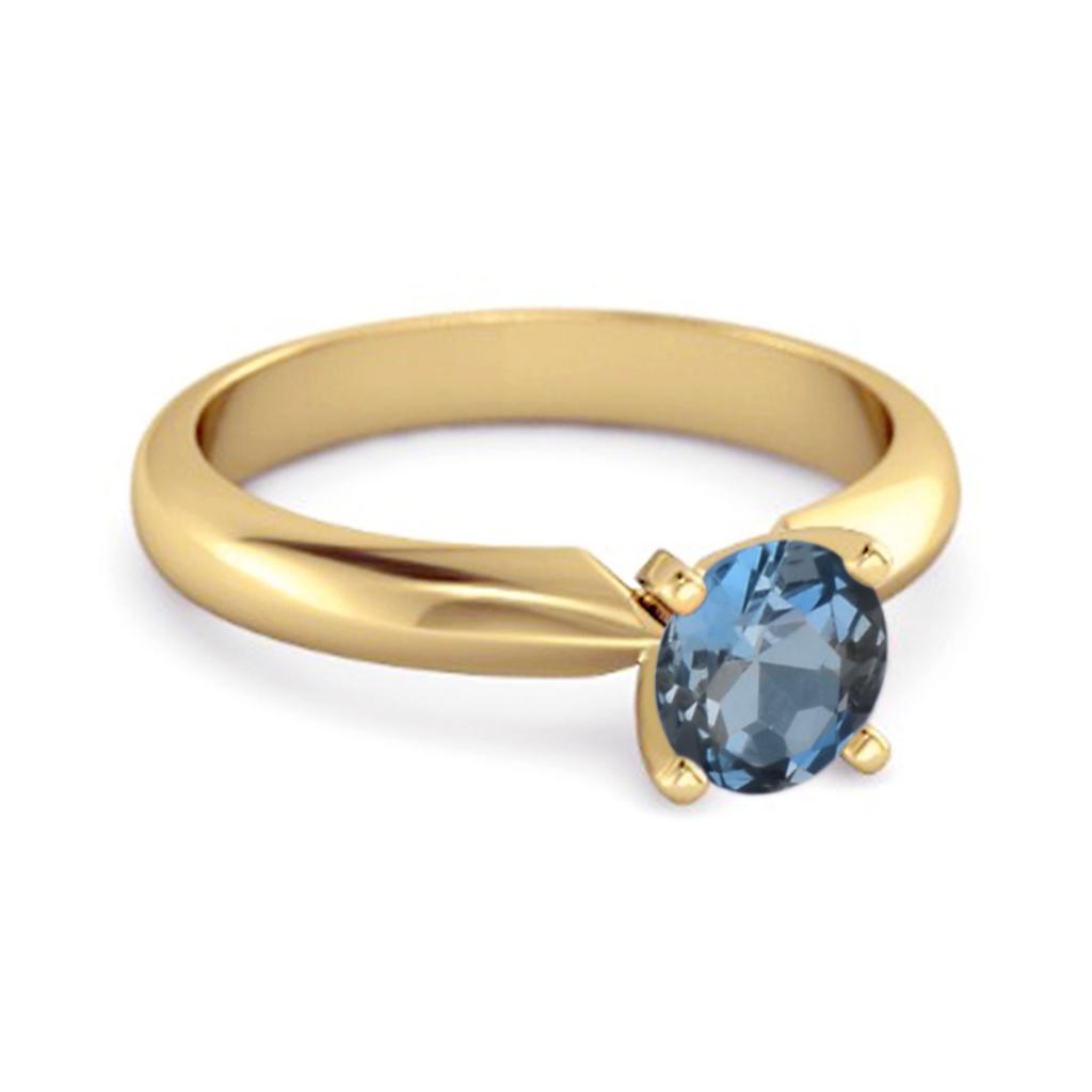 Solitaire 0.25 Cts Brilliant Cut London Blue Topaz 925 Sterling Silver Gold Vermeil Promise Ring