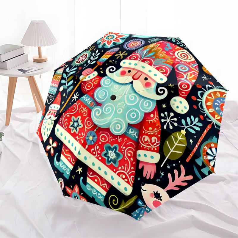 1pc Christmas Festive Automatic Folding Umbrella - 8-Rib Compact Travel Umbrella Durable & Portable for Outdoor Use, Perfect Gift028