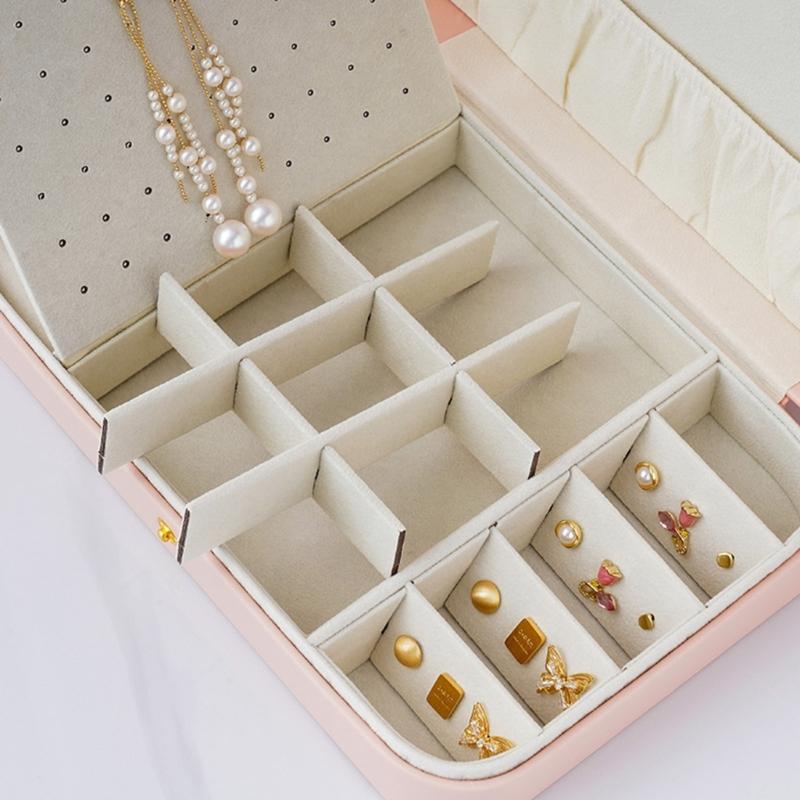 PU Leather Small Jewelry Box Convenient Jewellery Organizer with Dividers Elegant Earrings Necklaces Holder Case