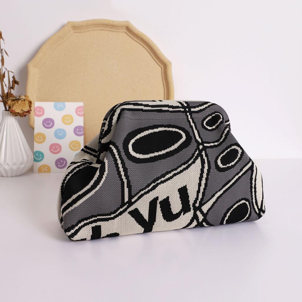 New Knitted Handbag Striped Cloud Large Capacity Daily Versatile Contrasting Color Clip Bag