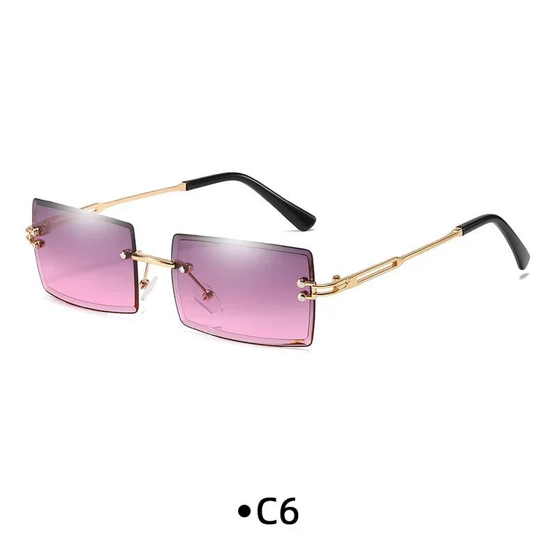 Fashion Rimless Rectangle Sunglasses Women Men Alloy Trendy Brand Small Square Sun Glasses Gradient Black Lens Shades UV400