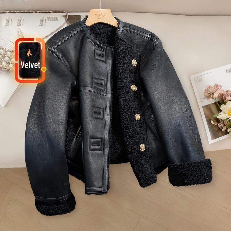 Silbaisha Women s Round Neck Long Sleeve Loose Jacket M