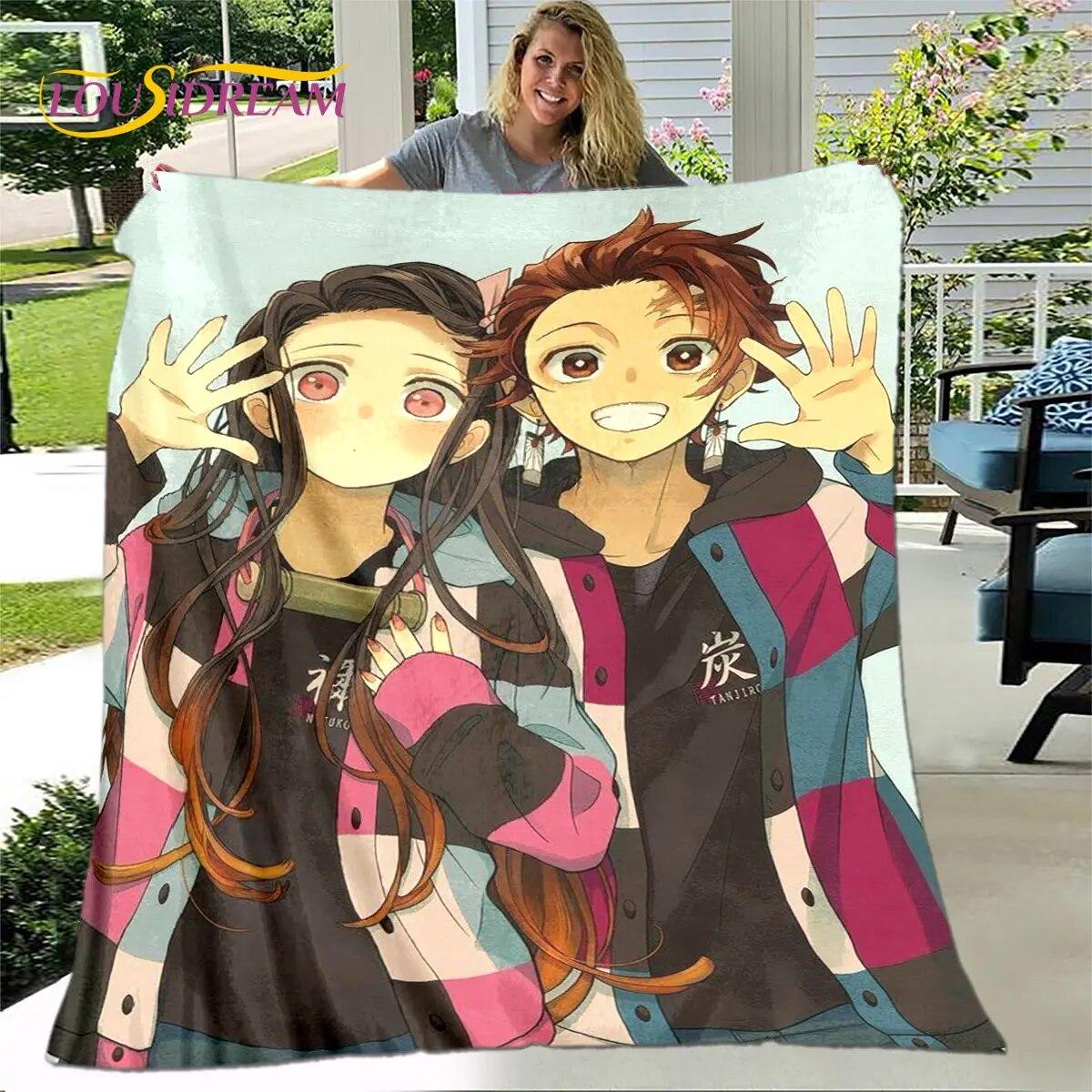 

3D Nezuko Demon Slaye аниме плюшевое одеяло, детское фланелевое одеяло пледы для гостиной спальни кровать диван чехол для пикника 75x100cm (30x40inch)