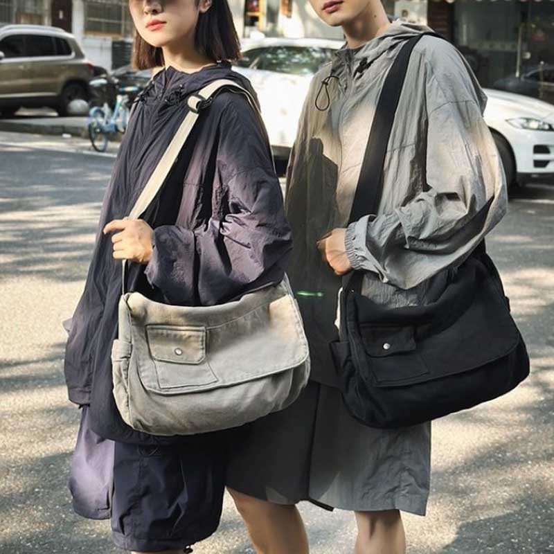 Neformální plátěná taška messenger Všestranná klopová taška s velkou kapacitou přes rameno na knihy pro studenty Nastavitelná crossbody taška pro muže a ženy