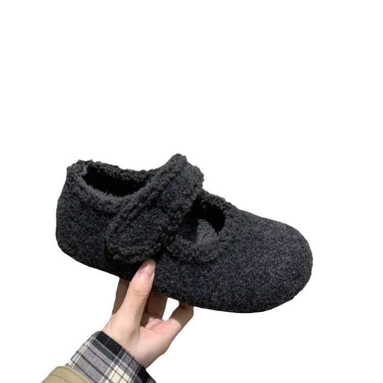 Herfst en winter met rokken, warme en fluwelen Mary Jane schoenen, pluizige schoenen, interne hoogteverhoging, enkelschoenen, katoenen schoenen, wollen zachtzoolw