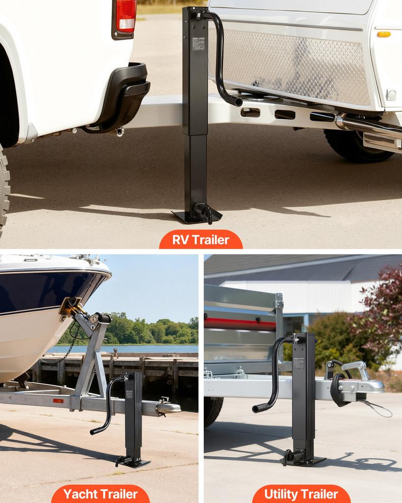VEVOR Heavy-Duty Trailer Jack, 5443 Kg Load Capacity, Sidewind Square Direct Weld-on Trailer Jack with Handle Crank, Adjustable Drop Leg