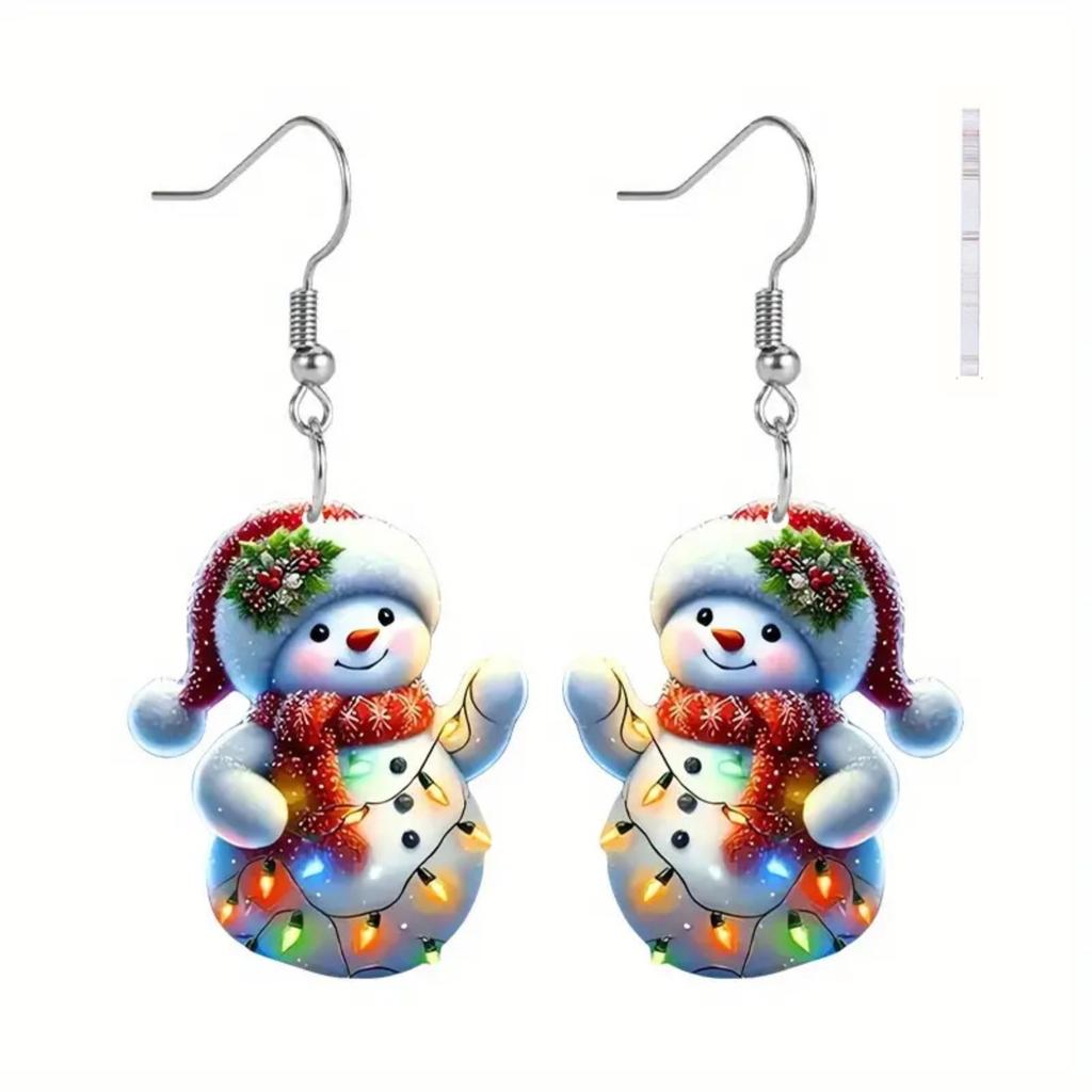 2D Christmas snowman acrylic earrings