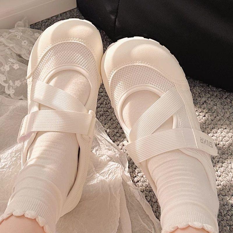 Little white shoes with skirts, women's summer breathable Mary Jane women's shoes, mesh mesh shoes, versatile ballet style fashion board shoes