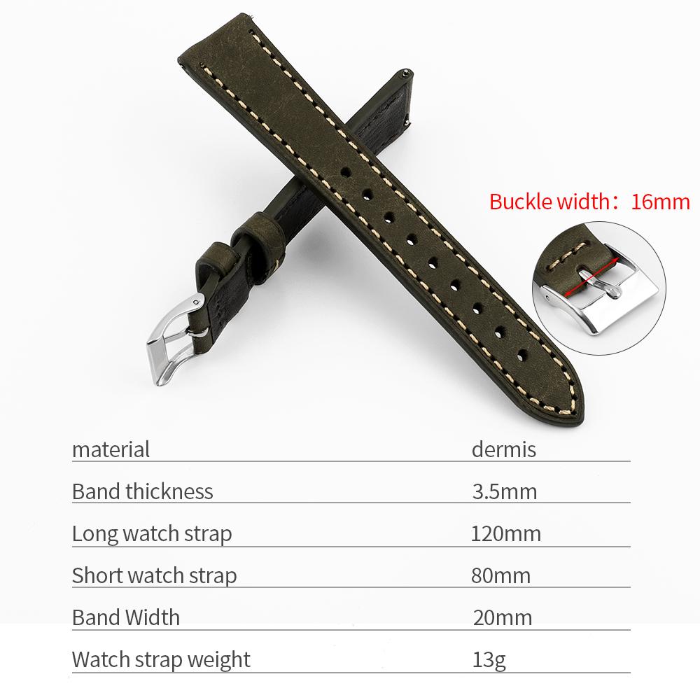 18mm 20mm 22mm Retro Nubuck Leather Strap Quick Release Bar Wristband Brown Green Coffee Men Women Universal Bracelet Watch Band