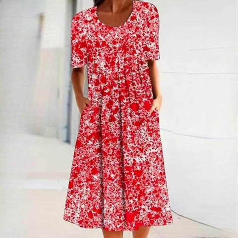 Dámská móda Léto Jaro Jednobarevný potisk Neformální šaty s krátkým rukávem do O-výstřihu a vysokým pasem