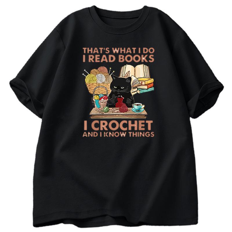 Funny Cat T Shirt for Men Women That's What I Do I Read Books I Sew and I Know Things Cat T-shirts Summer Cotton Vintage Tops