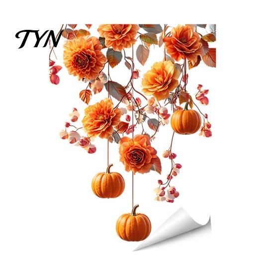 Pumpkin Maple Leaf Stickers Fall Thanksgiving Static Window Clings, Autumn Floral Glass Seasonal Home Decor Decals, Removable Harvest Season for Shop