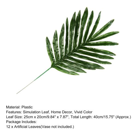 12Pcs Artificial Leaves Plastic Faux Cycad Leaves Dining Table Decor Fake Cycad