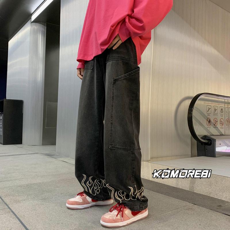 

JYL Men s Straight Jeans Spring Autumn Vintage Loose Wide-Leg Trendy Denim Pants 2XL амарантовий