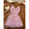 Sweet Girl Pink Striped Ice Silk Suspender Nightdress Women's Summer 1011 New Home Dress That Can Be Worn Outside