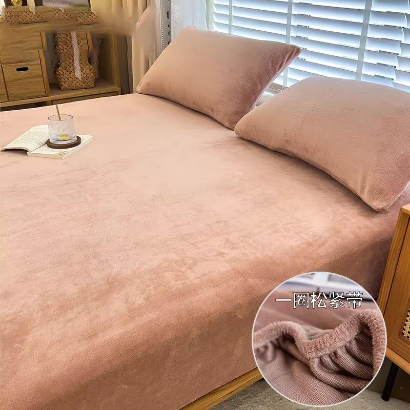 Soft Warm Plush Fitted Sheet Elastic Mattress Cover Fluffy Coral Fleece Bed Linen Winter Couple Luxury Double Bed Bedding