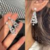 Silver Christmas Tree Earrings Zinc Zinc Alloy Christmas Earrings Rhinestone Dangle Earrings  Women
