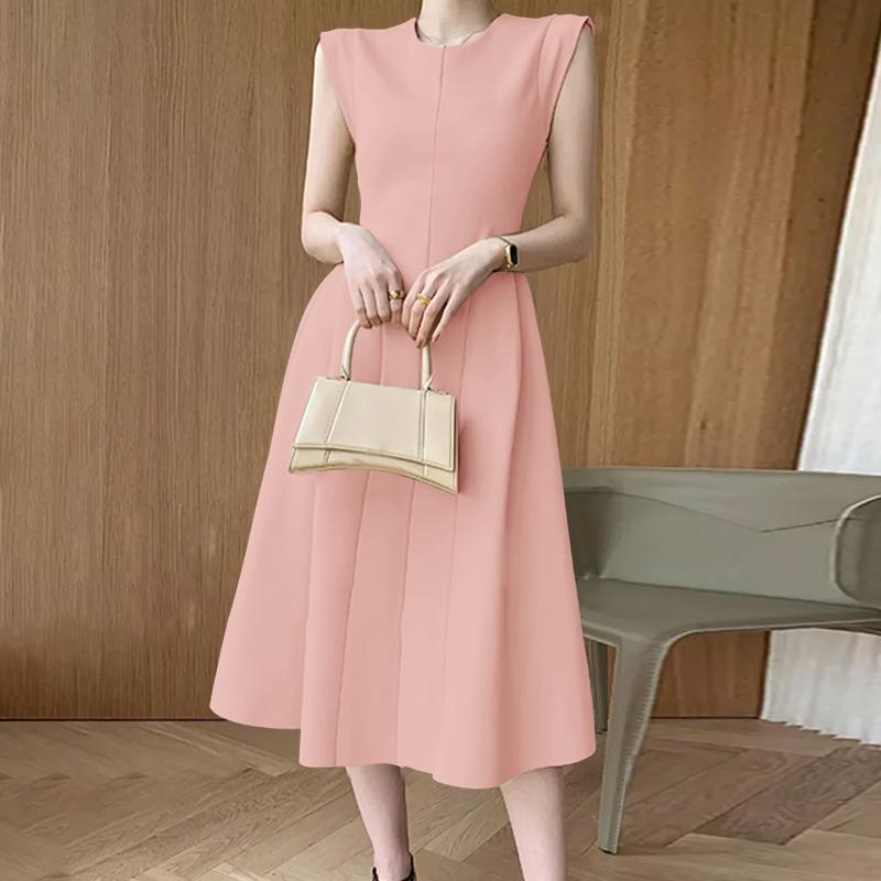 ZANZEA Women Casual Round Neck Summer Sleeveless Midi Dress