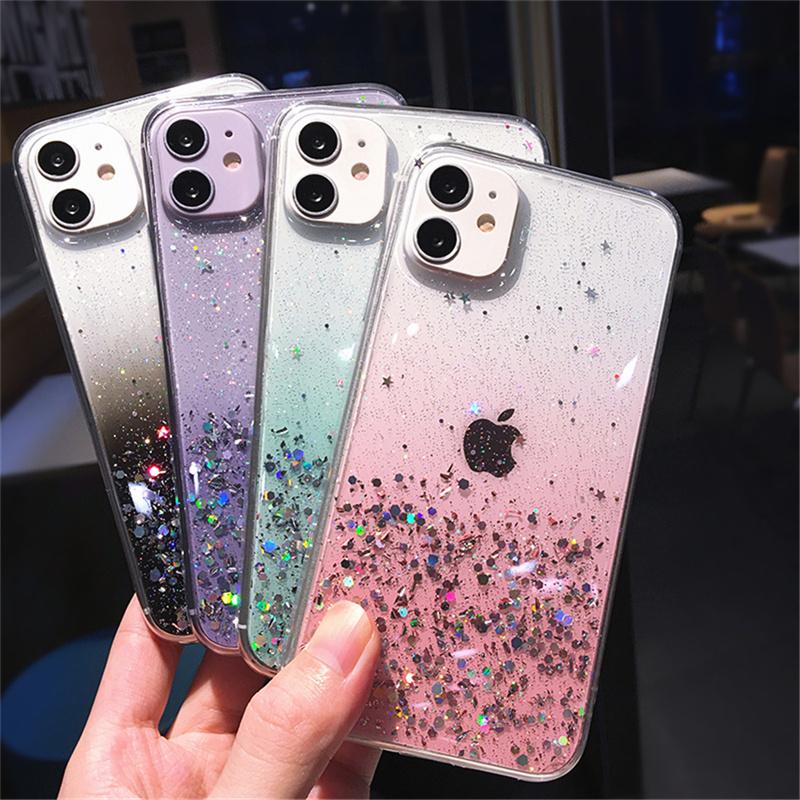 Buy Clear Glitter Phone Case For Iphone 13 12 Pro 11 Pro Max Xs Max Xr X 7 8 Plus 12mini Se Cute Gradient Rainbow Sequins Coque At Affordable Prices