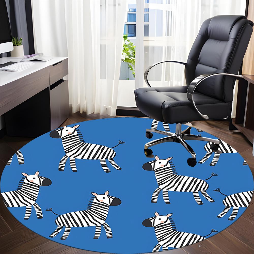 1pc Zebra Circle Office Round Area Rug, Indoor Mat Suitable For Office, Under Office Chairs Bedroom Living Room Home Decor, Room Deco