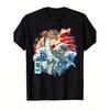 Men'S Japanese Hokusai Great Wave & Dragon T-Shirt - Vintage Kanagawa Art Print with Red Seal, Loose Fit Short Sleeve Tee, Japanese Culture Apparel