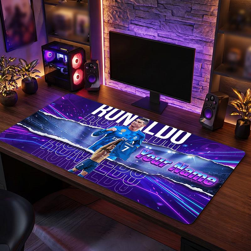 Tappetino Mouse Grande Personalizzato Cristiano Ronaldo, Stampa Testo Nome Personalizzato, Tappetino Scrivania Antiscivolo Logo Calcio Regalo Gaming