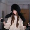 Fox Fur Hat Women Winter Scarf Hat Warm Ear Protection Cap Female Outdoor Thick Warm Fur Hats Russians Fashion Fluffy Fur Hat