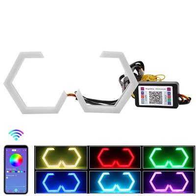 RGB Hexagonal Angel Eye Car LED Lights: Colorful Daytime Running & Atmosphere Headlight Rings with APP Control