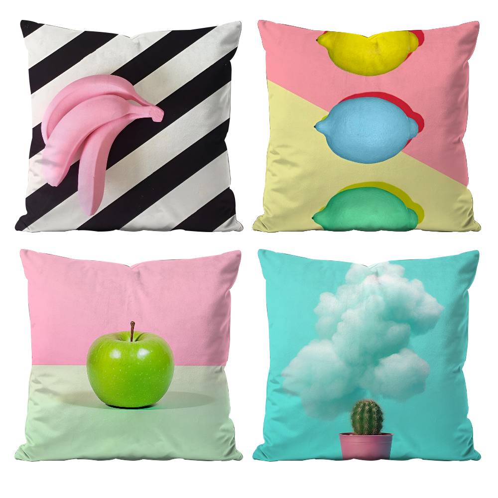 Tropical Plant Fruits Pillow Case Anti-dustmite Pillowcase Invisible zipper silky short plush Sofa cushion cover