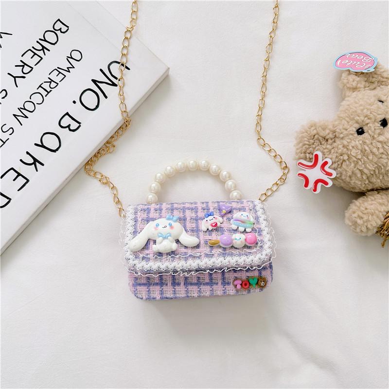Adorable Animal Print Kids Handbag With Chain For Girls Fashion Accessories Blue Purple Check