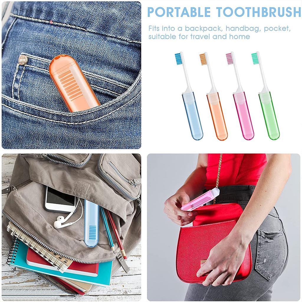 Bulk Foldable Travel Toothbrushes with Cases. Soft, for All Ages. Good for Trips. Covers with Vents, Compact. Great Gift.-liu